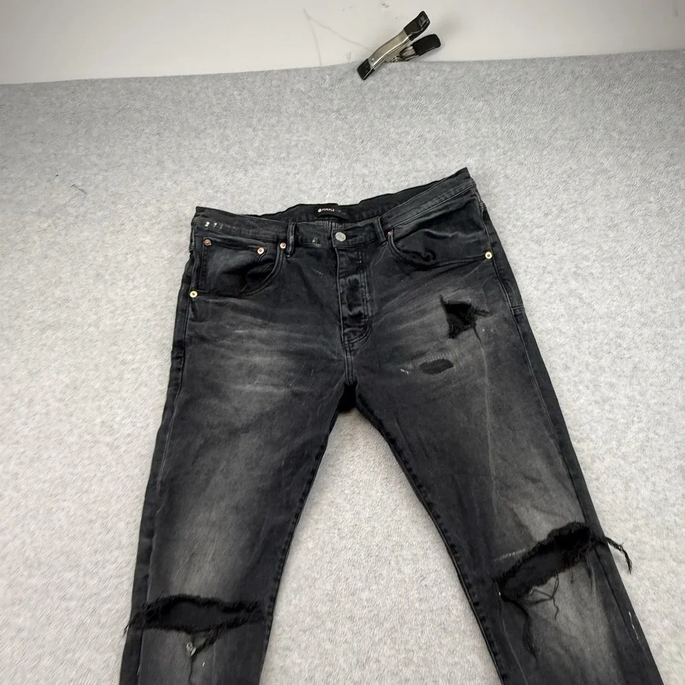 Purple Brand Mens 38 x 32 80080 Destroyed Distressed Slim Jeans Black Rare p002